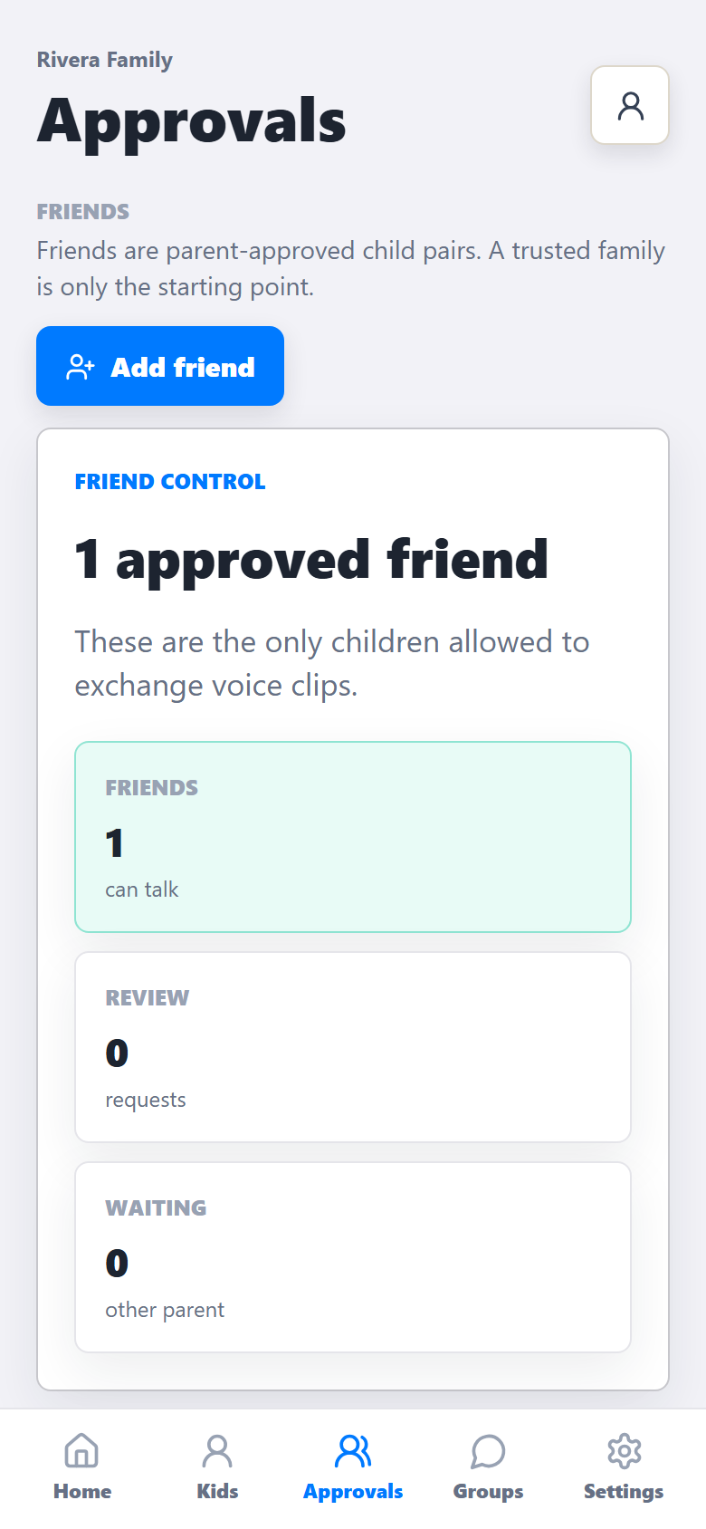 Walki Kidalki parent approval screen